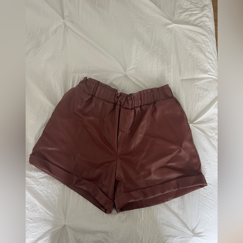 FOREVER21 Faux Leather Shorts in Maroon